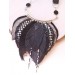  black silver bib leather feather collar 