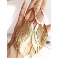 satin gold  long leaf dangle bohemian earrings
