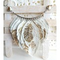 white gold leather feather necklace