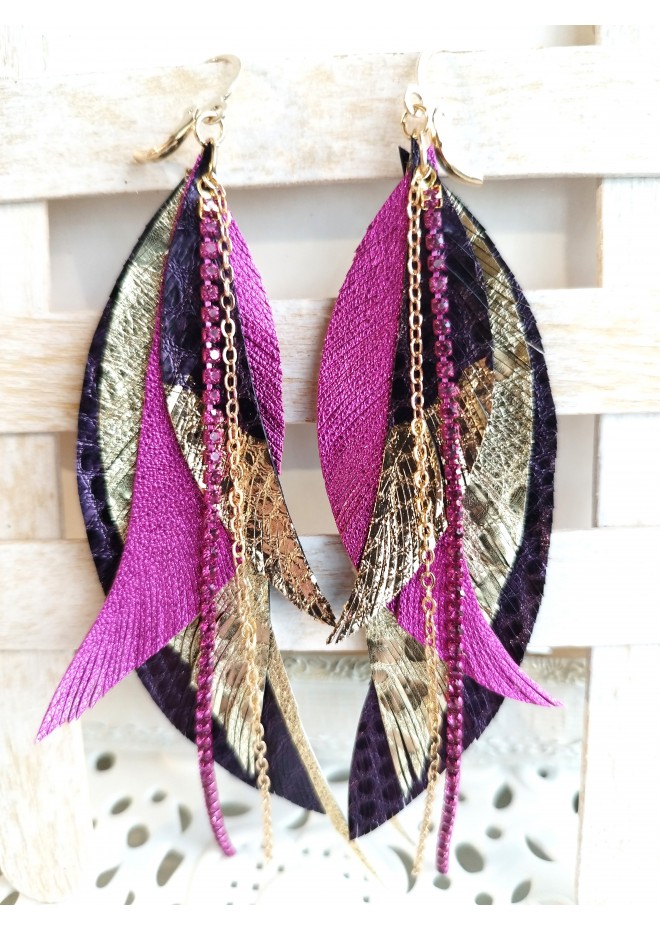 Multi layered earrings made from genuine leather