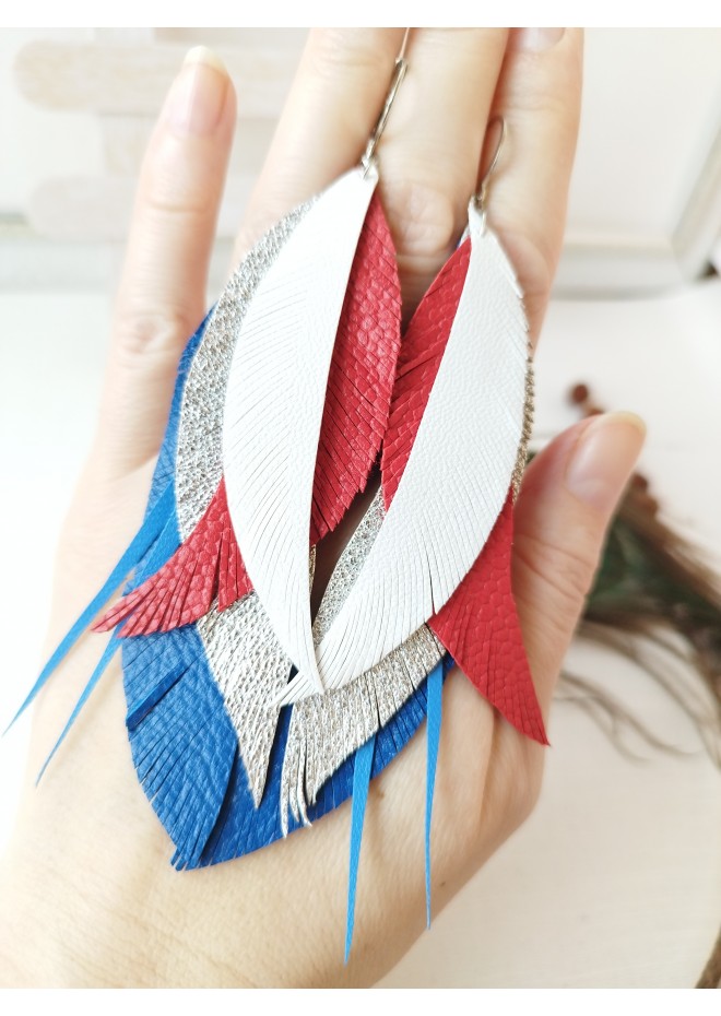 Multi layered earrings made from genuine leather