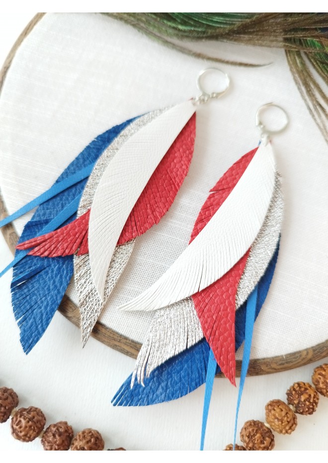 Multi layered earrings made from genuine leather