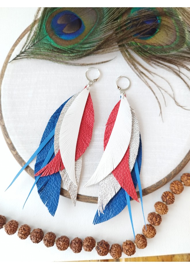 Multi layered earrings made from genuine leather