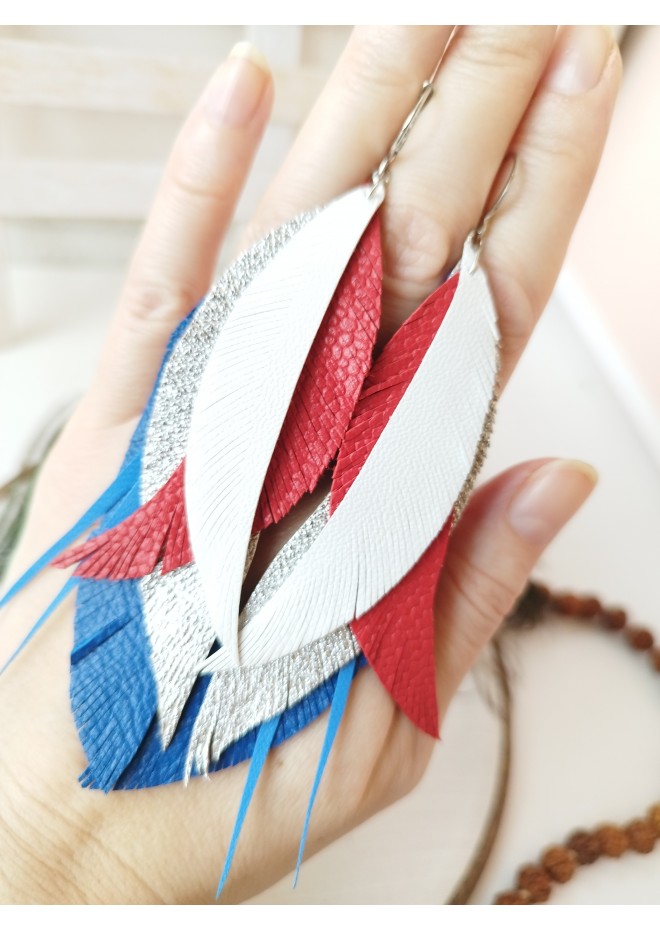 Multi layered earrings made from genuine leather