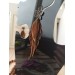dark brown leather feather earrings brass flower connector , genuine leather jewelry 