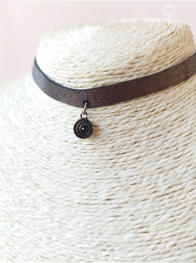 Handmade black leather choker necklace. 