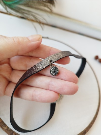 Handmade black leather choker necklace. 