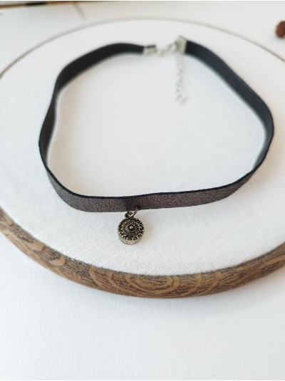 Handmade black leather choker necklace. 