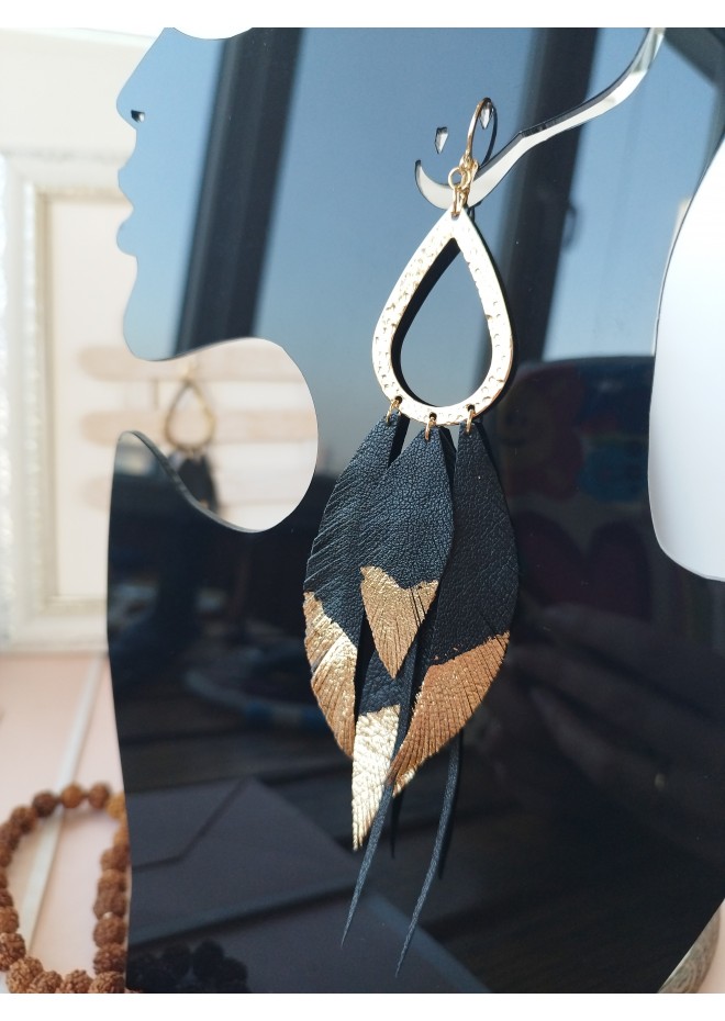 Multi layered earrings made from genuine leather