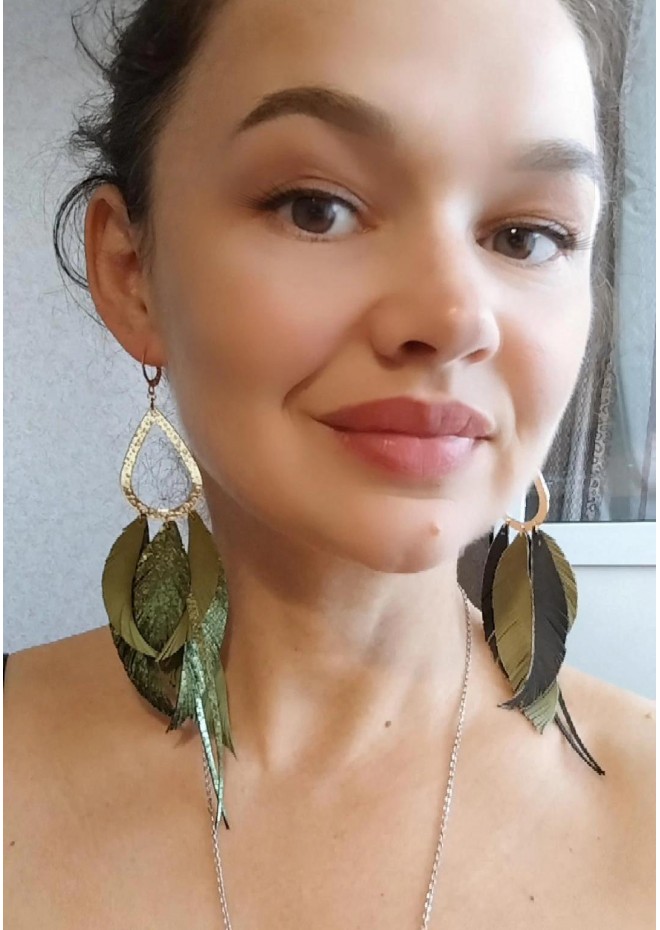 Multi layered earrings made from genuine leather