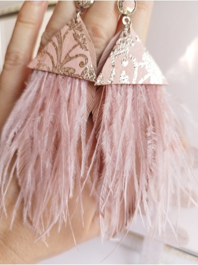 Pouder pink leather feather earrings.  