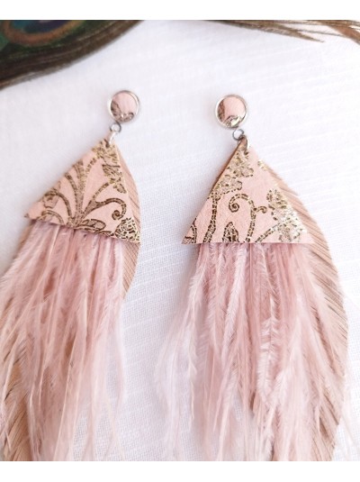 Pouder pink leather feather earrings.  