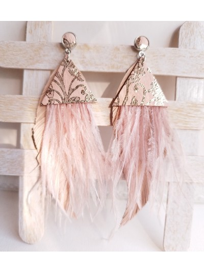 Pouder pink leather feather earrings.  