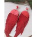 extra long  large feather red leather earrings 