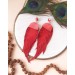extra long  large feather red leather earrings 