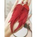 extra long  large feather red leather earrings 