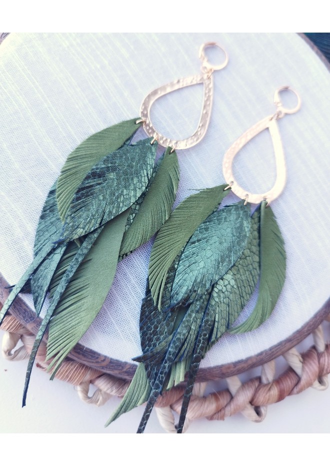 Multi layered earrings made from genuine leather