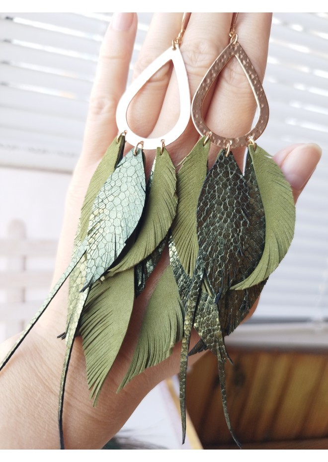 Multi layered earrings made from genuine leather