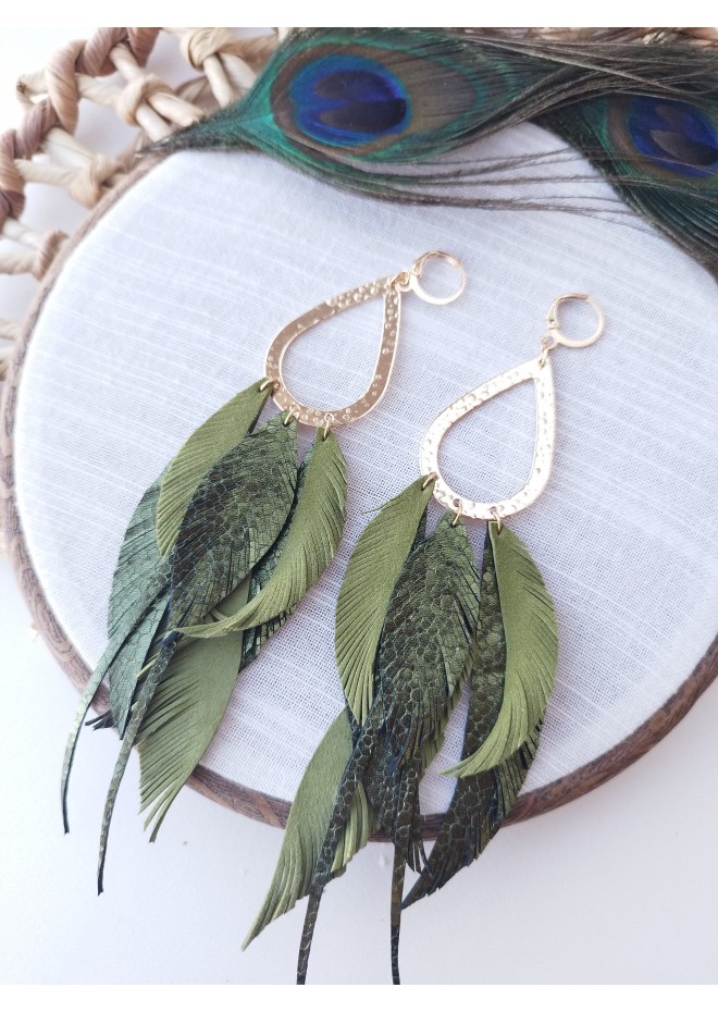 Multi layered earrings made from genuine leather