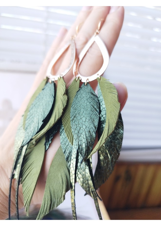 Multi layered earrings made from genuine leather