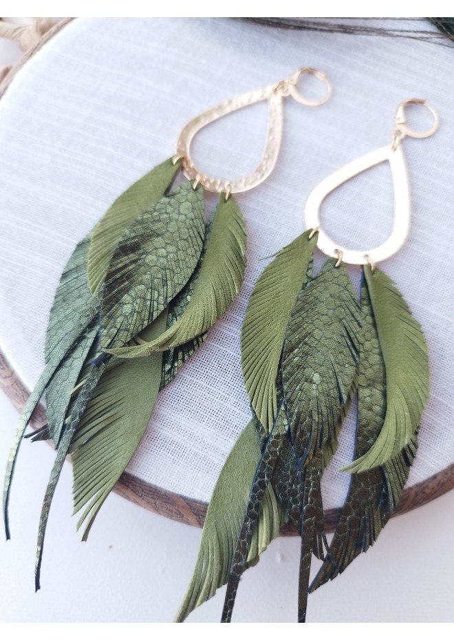 Multi layered earrings made from genuine leather
