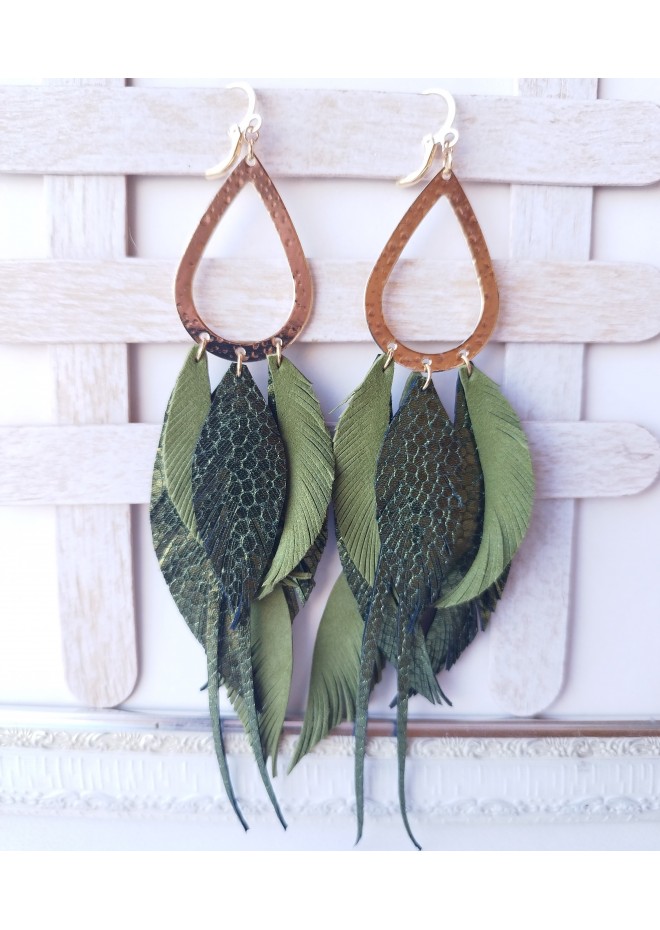 Multi layered earrings made from genuine leather
