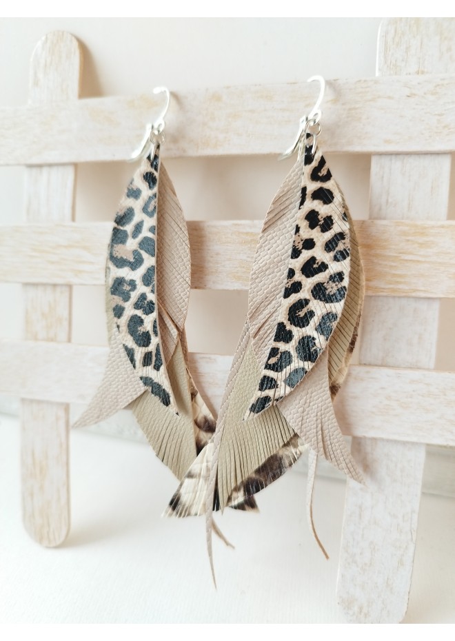 Multi layered earrings made from genuine leather