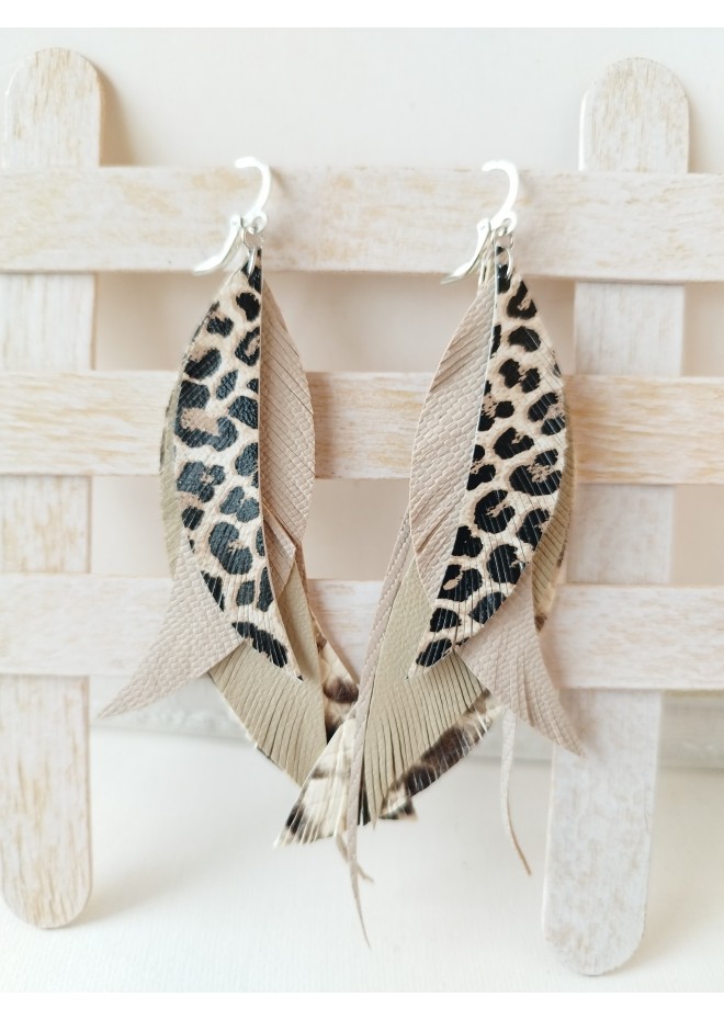 Multi layered earrings made from genuine leather