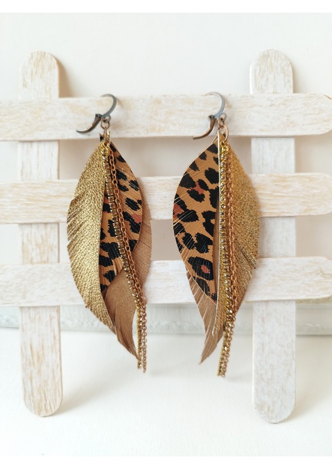 Unique high quality hand cut genuine leather feather earrings.