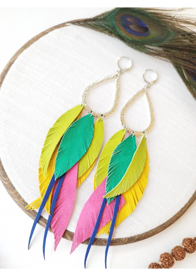 Multi layered earrings made from genuine leather