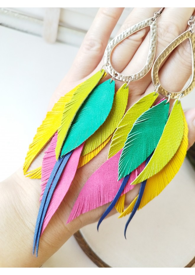 Multi layered earrings made from genuine leather