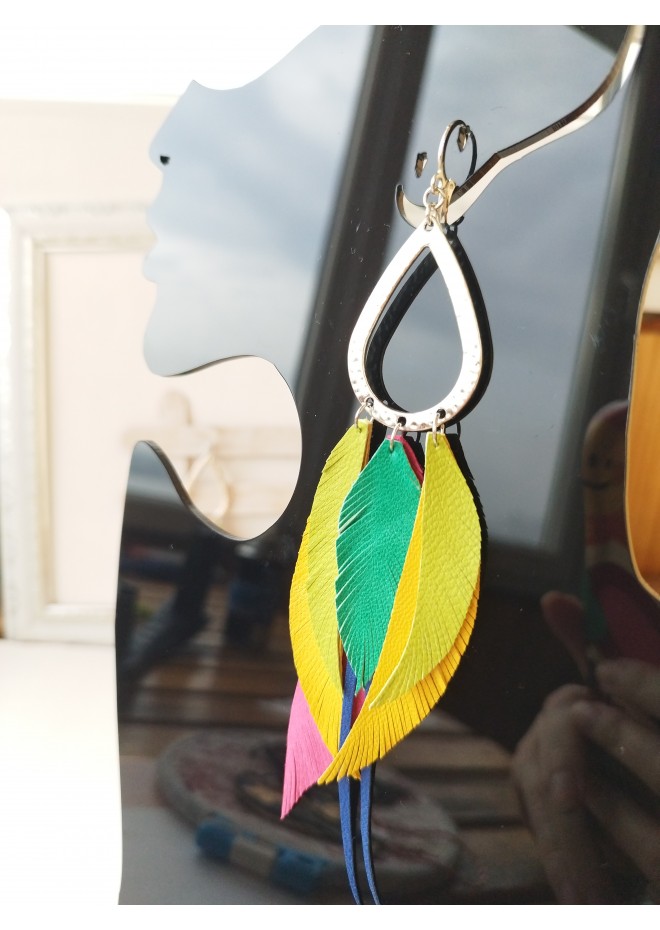 Multi layered earrings made from genuine leather