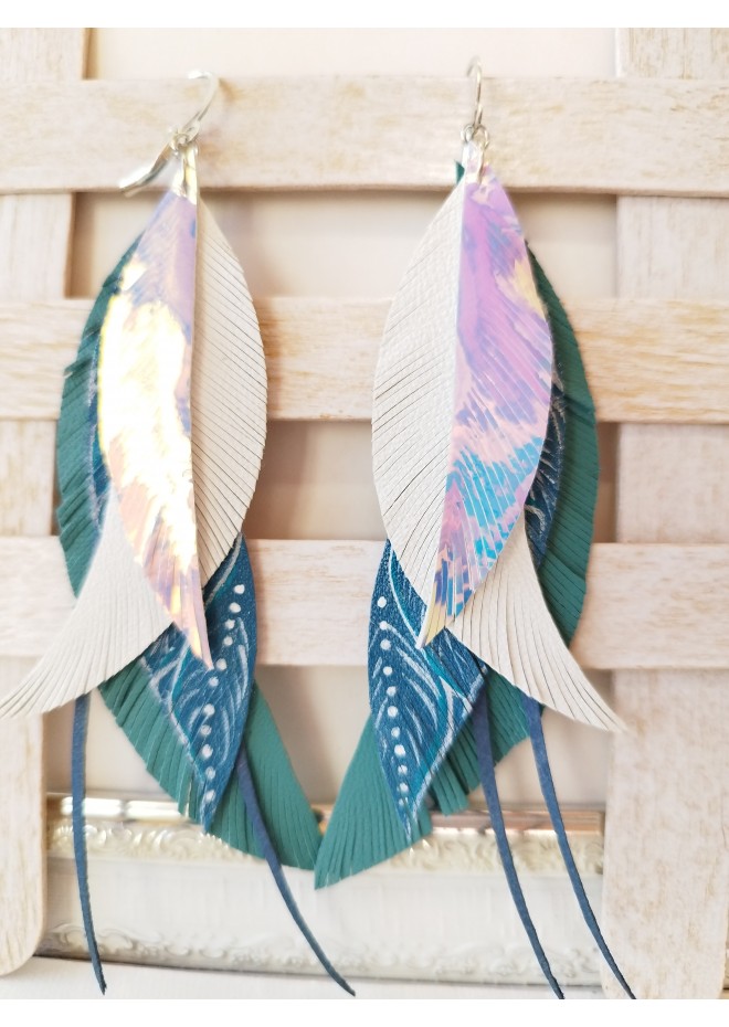 Multi layered earrings made from genuine leather