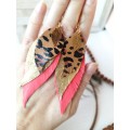 leather feather earrings coral orange genuine leather jewelry 