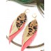 leather feather earrings coral orange genuine leather jewelry 