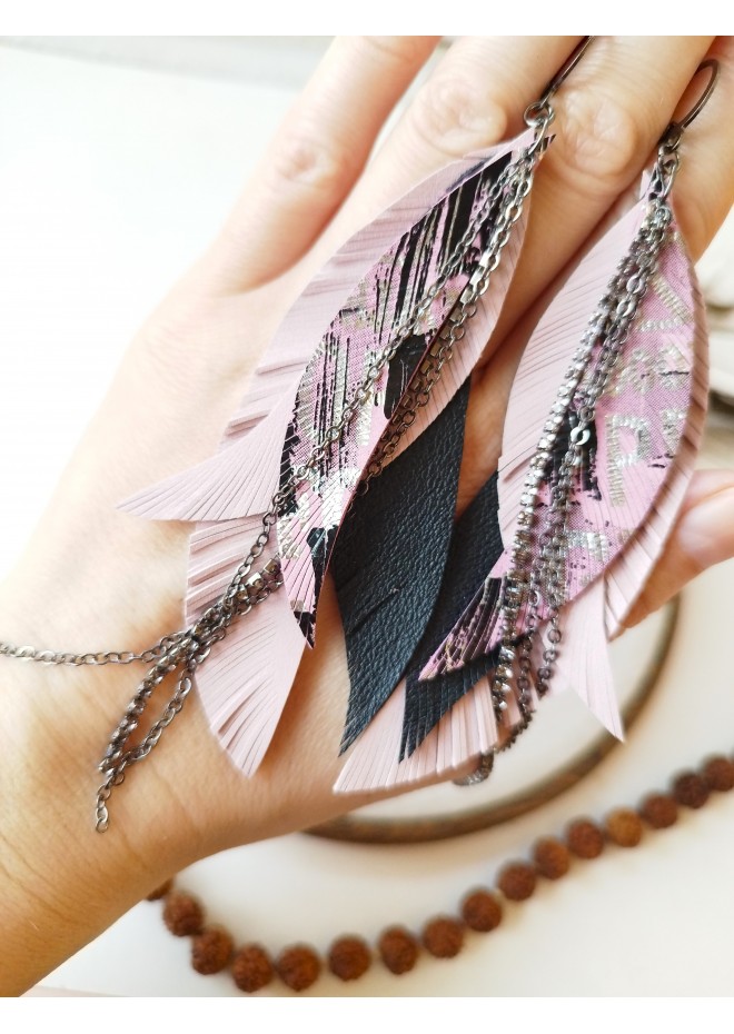Multi layered earrings made from genuine leather