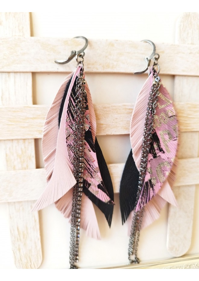 Multi layered earrings made from genuine leather
