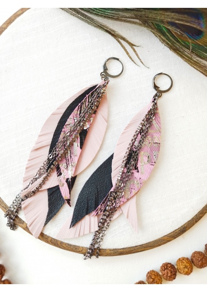 Multi layered earrings made from genuine leather