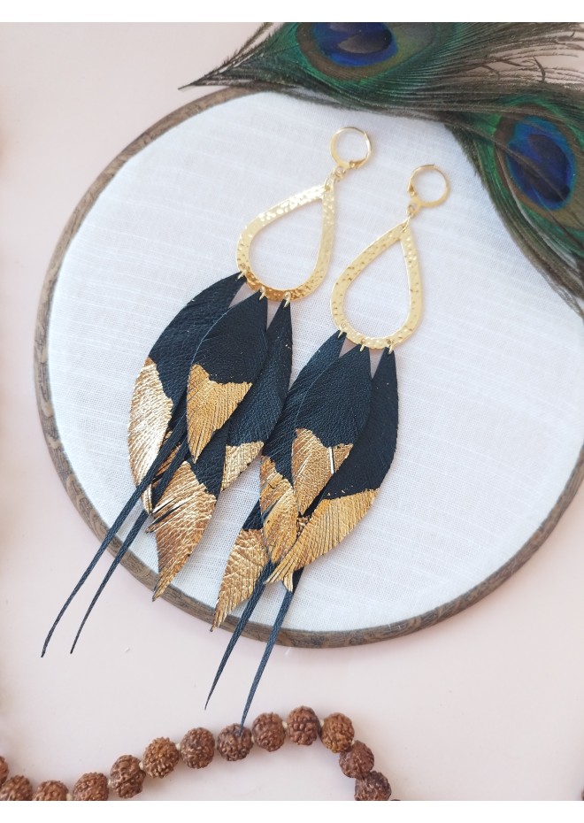 Multi layered earrings made from genuine leather
