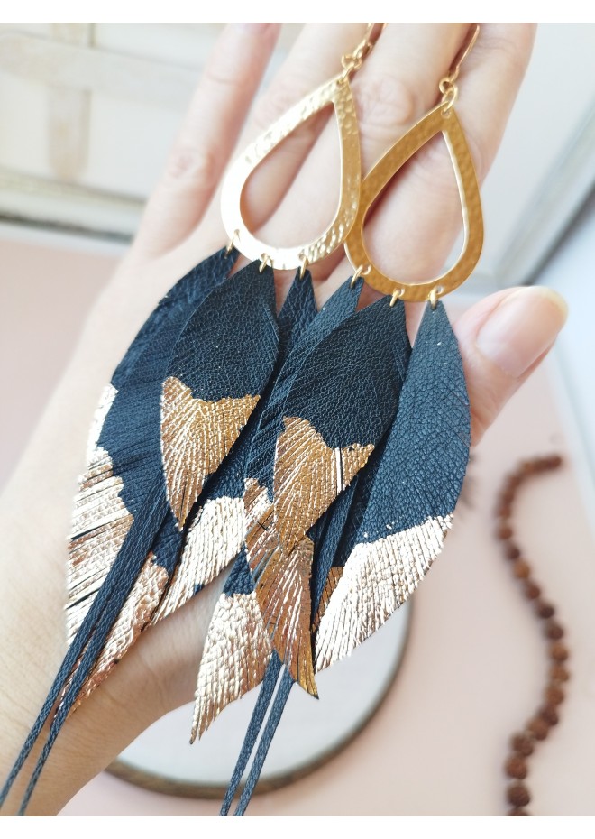 Multi layered earrings made from genuine leather