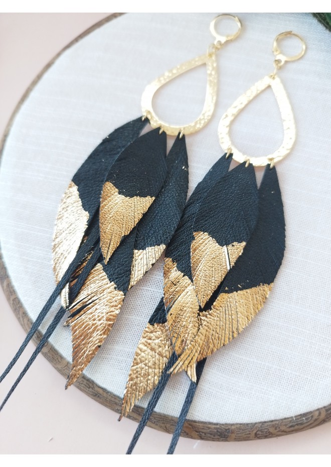 Multi layered earrings made from genuine leather