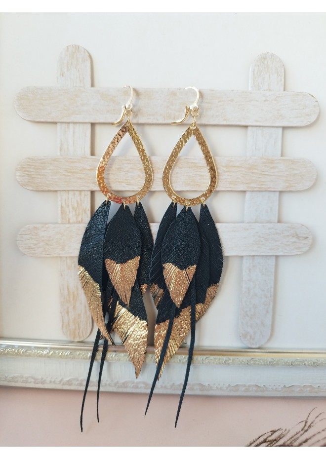 Multi layered earrings made from genuine leather