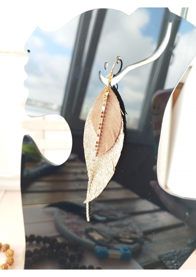 Unique high quality hand cut genuine leather feather earrings.