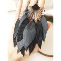 long leather feather earrings, mint genuine leather jewelry 