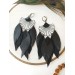 long leather feather earrings, mint genuine leather jewelry 
