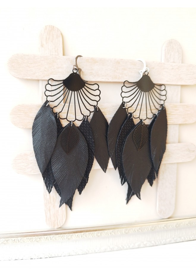 long leather feather earrings, mint genuine leather jewelry 