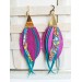 long leather feather earrings, brihgt genuine leather jewelry 