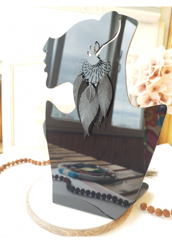 long leather feather earrings, mint genuine leather jewelry 