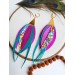 long leather feather earrings, brihgt genuine leather jewelry 