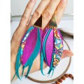 long leather feather earrings, brihgt genuine leather jewelry 